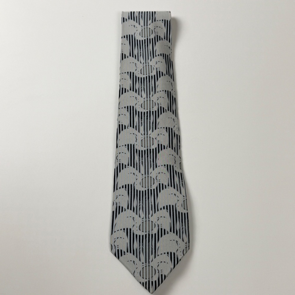 Vintage Warner Bros 1994 Sylvester the Cat Grey Black Striped Silk‎ Tie